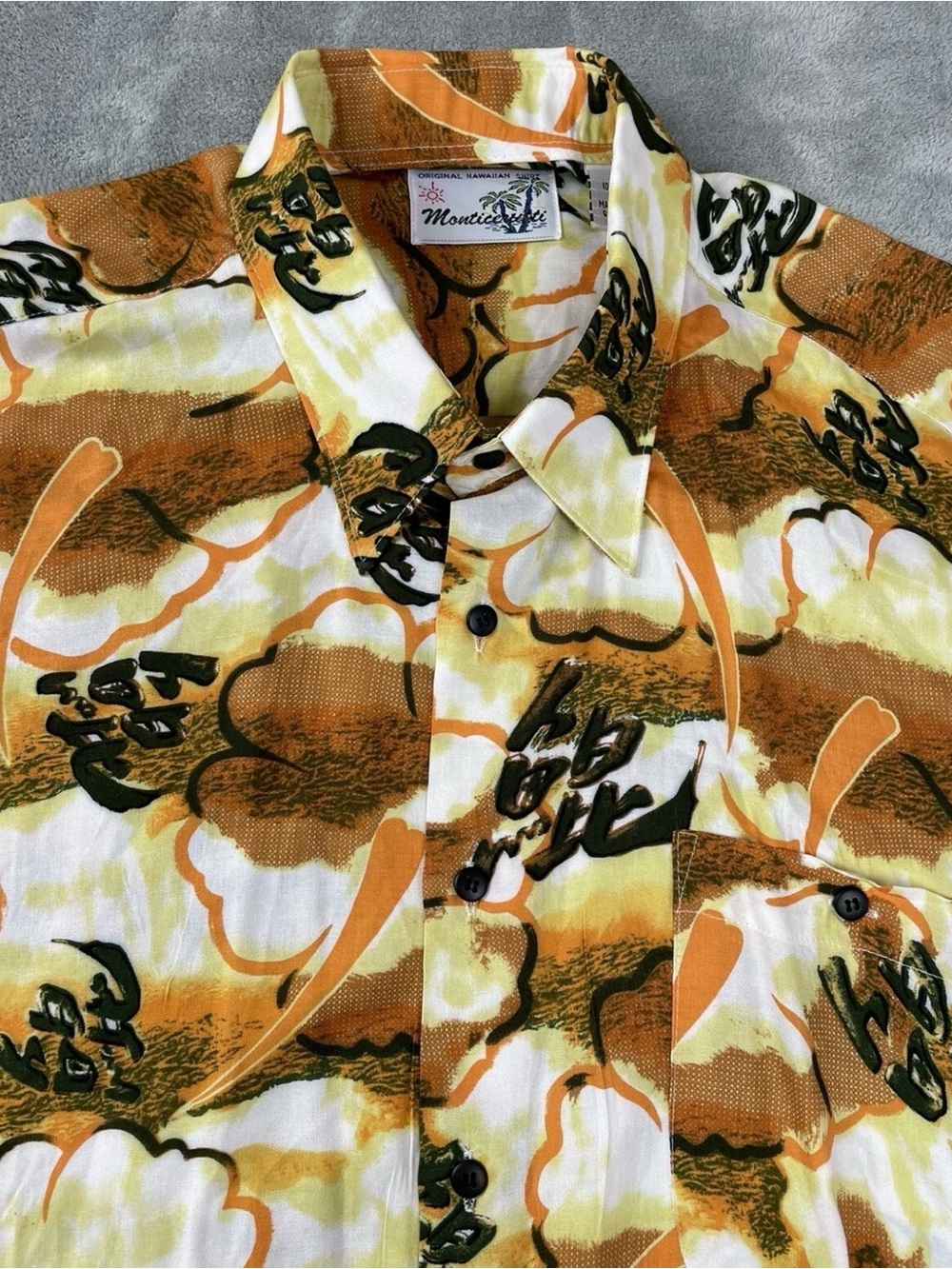 Hawaiian Shirt Men’s Large Relaxed Japanese Asian Style Orange Monticerutti